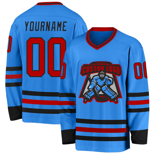 Custom Powder Blue Red-Black Hockey Jersey - Sky-Custom