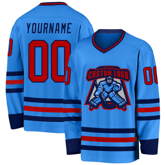 Custom Powder Blue Red-Navy Hockey Jersey - Sky-Custom