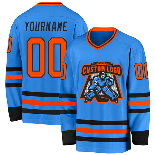 Custom Powder Blue Orange-Black Hockey Jersey - Sky-Custom