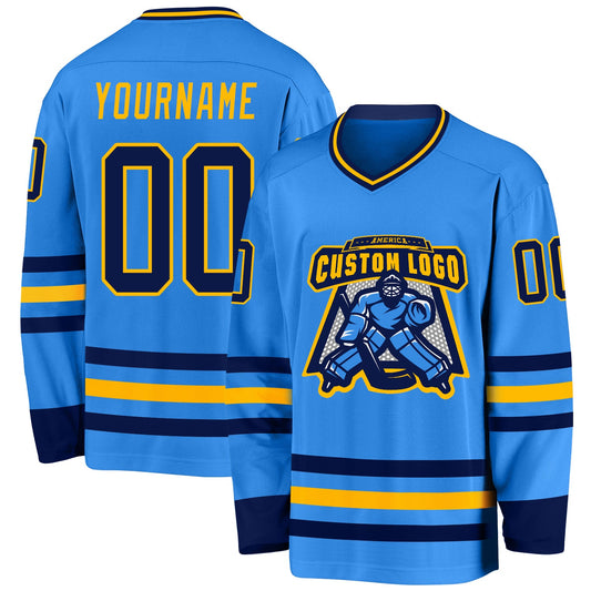 Custom Powder Blue Navy-Gold Hockey Jersey - Sky-Custom