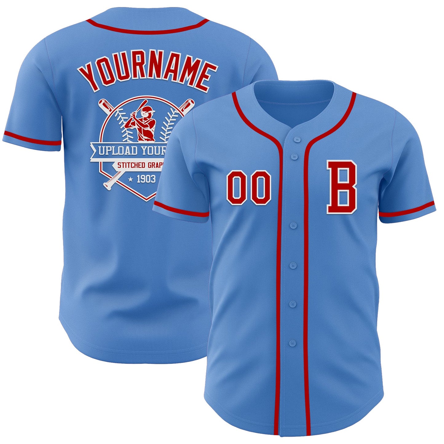 Custom Powder Blue Red-White Authentic Baseball Jersey - Sky-Custom