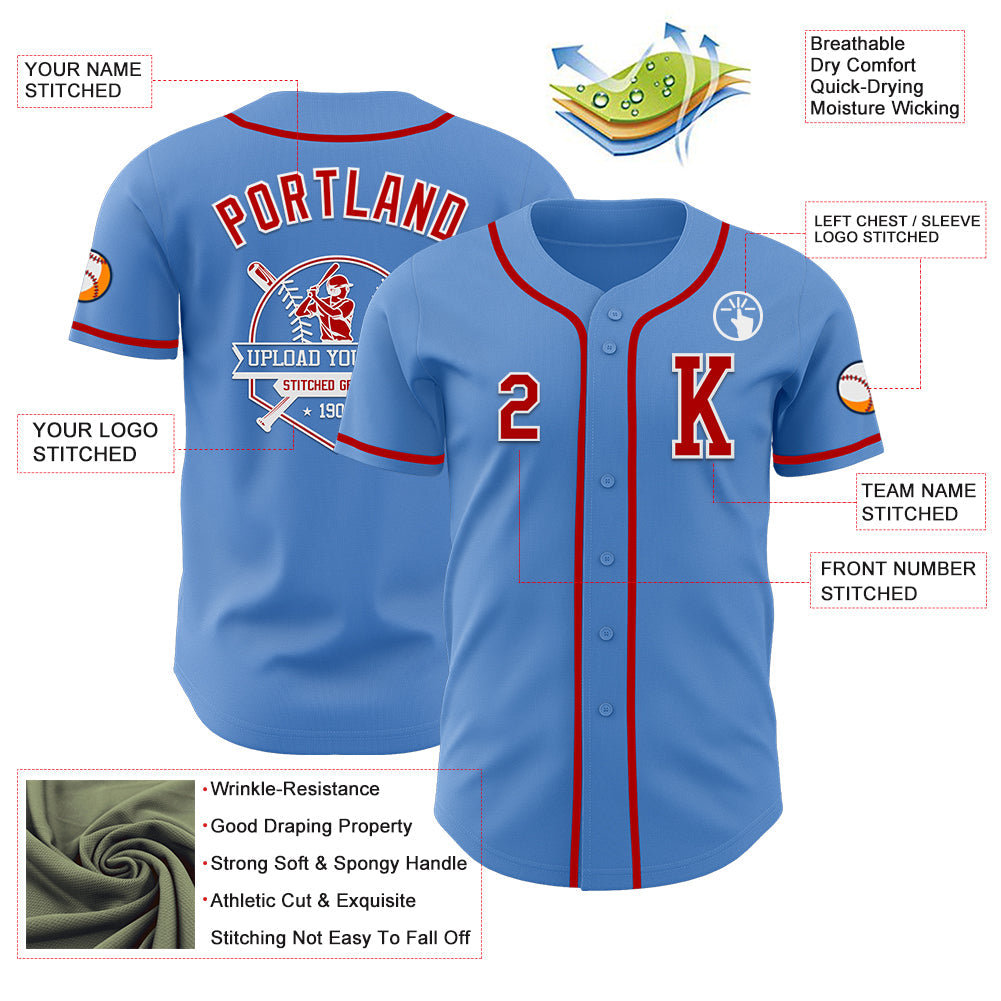 Custom Powder Blue Red-White Authentic Baseball Jersey - Sky-Custom