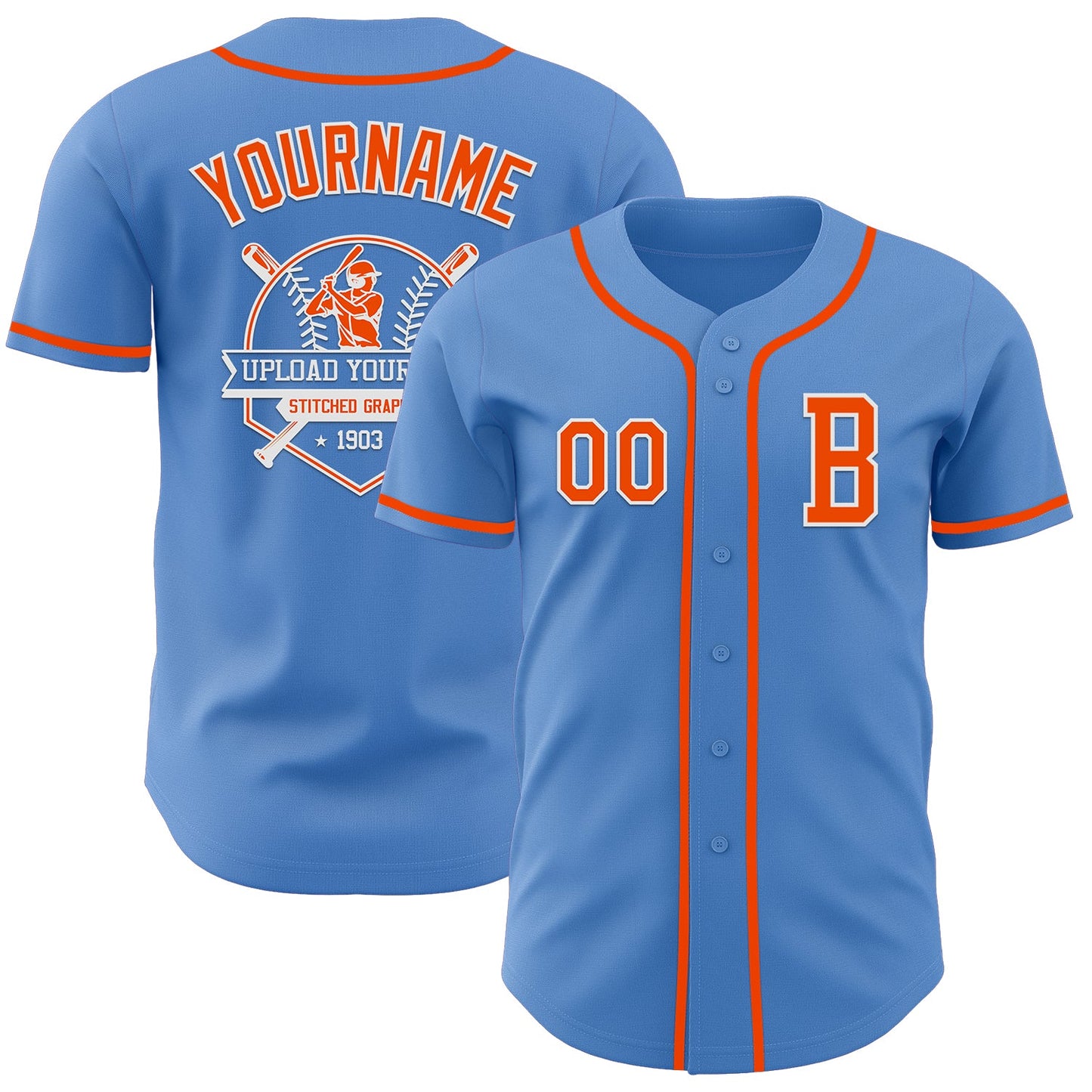 Custom Powder Blue Orange-White Authentic Baseball Jersey - Sky-Custom