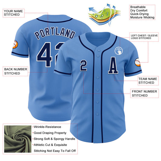 Custom Powder Blue Navy-White Authentic Baseball Jersey - Sky-Custom