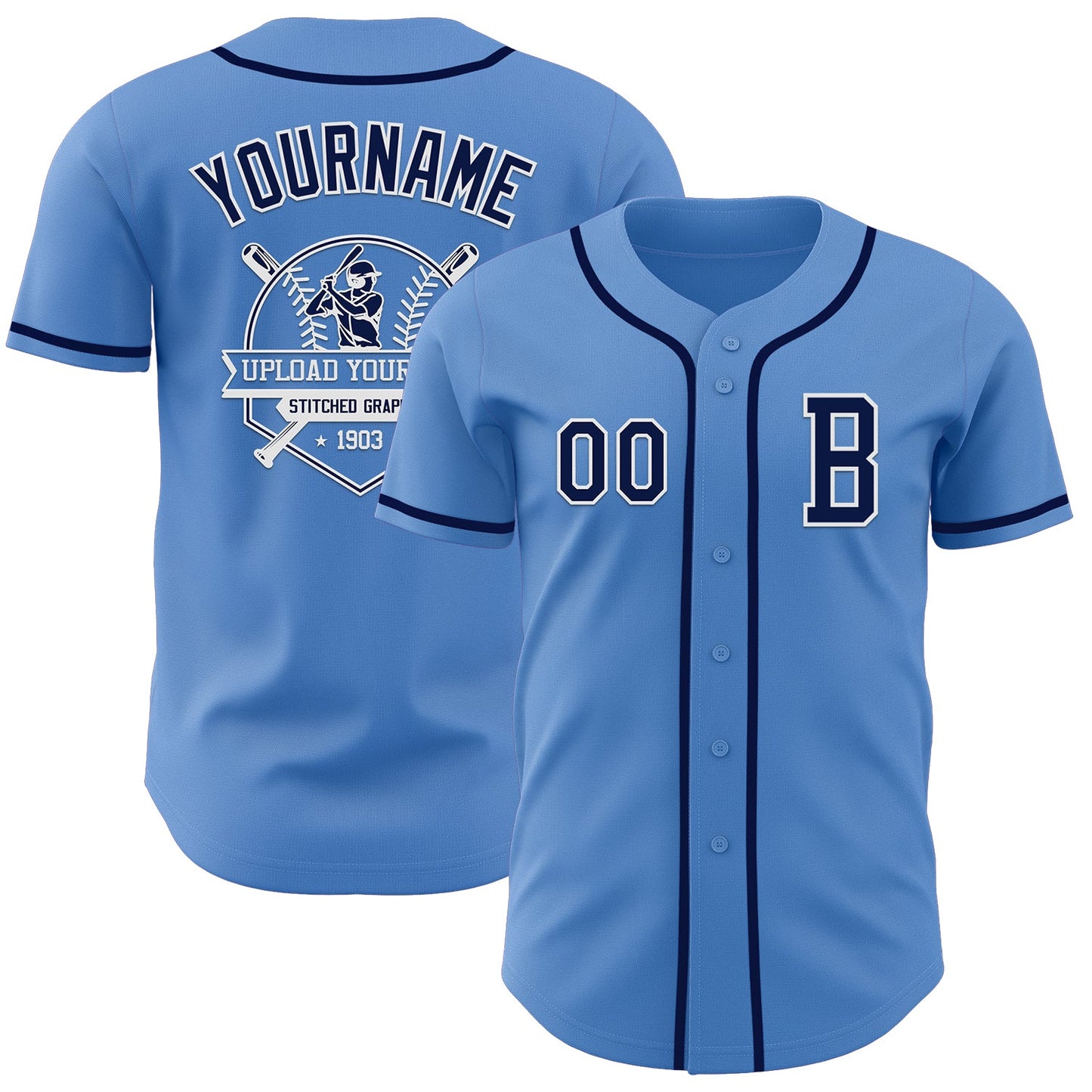 Custom Powder Blue Navy-White Authentic Baseball Jersey - Sky-Custom