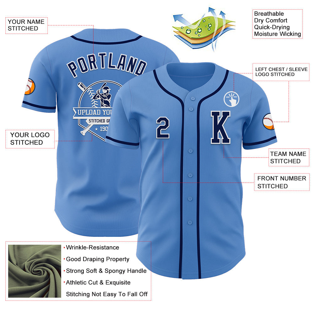 Custom Powder Blue Navy-White Authentic Baseball Jersey - Sky-Custom