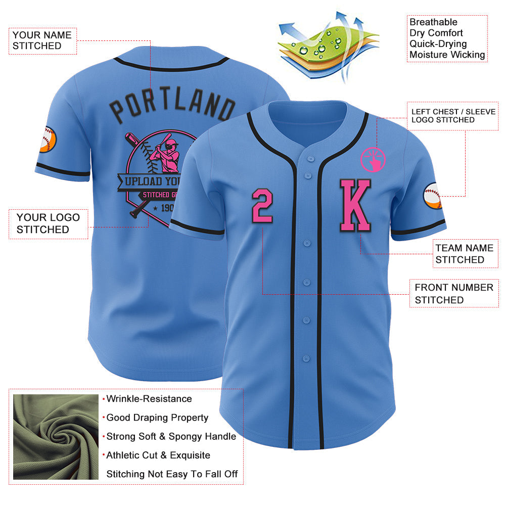 Custom Powder Blue Pink-Black Authentic Baseball Jersey - Sky-Custom