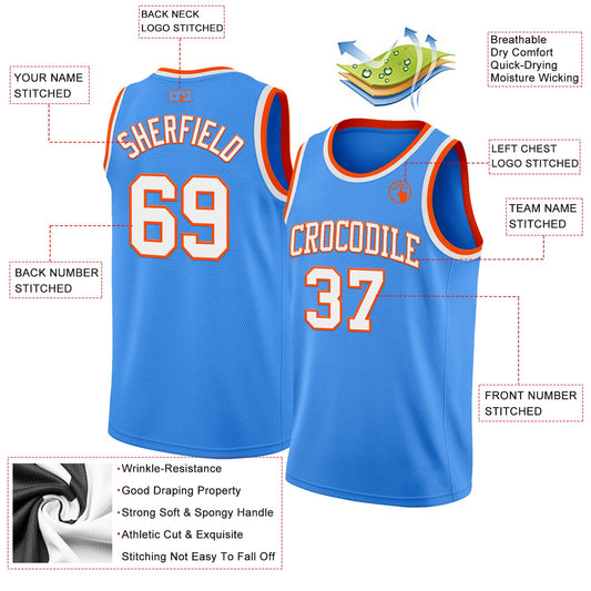 Custom Powder Blue White-Orange Authentic Basketball Jersey - Sky-Custom