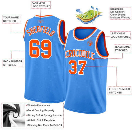 Custom Powder Blue Orange-White Authentic Basketball Jersey - Sky-Custom