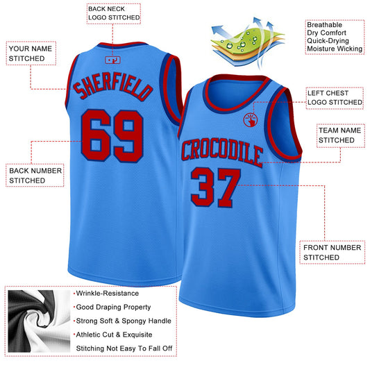Custom Powder Blue Red-Royal Authentic Basketball Jersey - Sky-Custom