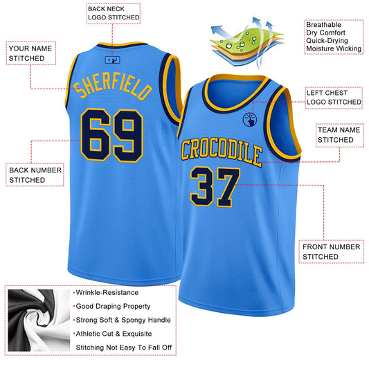 Custom Powder Blue Navy-Gold Authentic Basketball Jersey - Sky-Custom