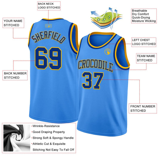 Custom Powder Blue Royal-Gold Authentic Basketball Jersey - Sky-Custom