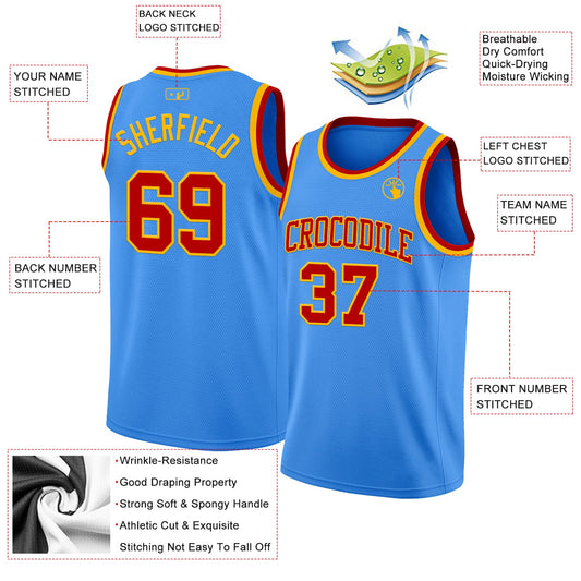 Custom Powder Blue Red-Gold Authentic Basketball Jersey - Sky-Custom