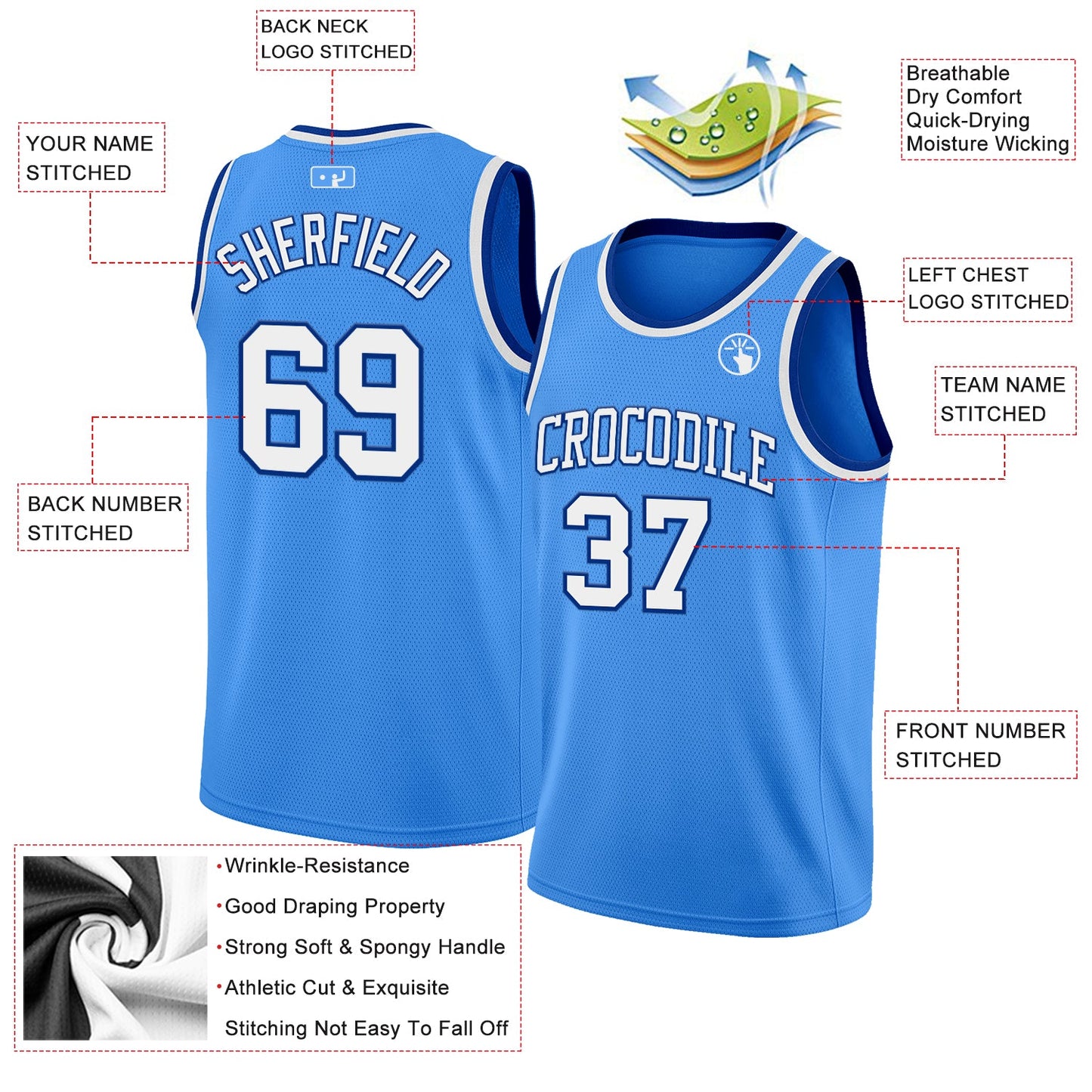 Custom Powder Blue White-Royal Authentic Basketball Jersey - Sky-Custom