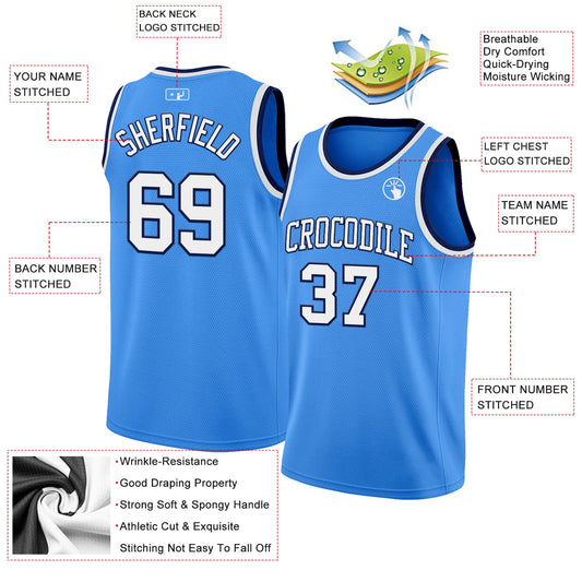 Custom Powder Blue White-Navy Authentic Basketball Jersey - Sky-Custom