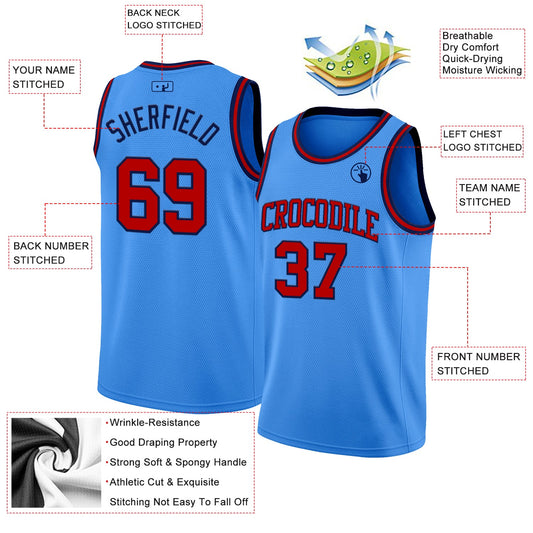 Custom Powder Blue Red-Navy Authentic Basketball Jersey - Sky-Custom
