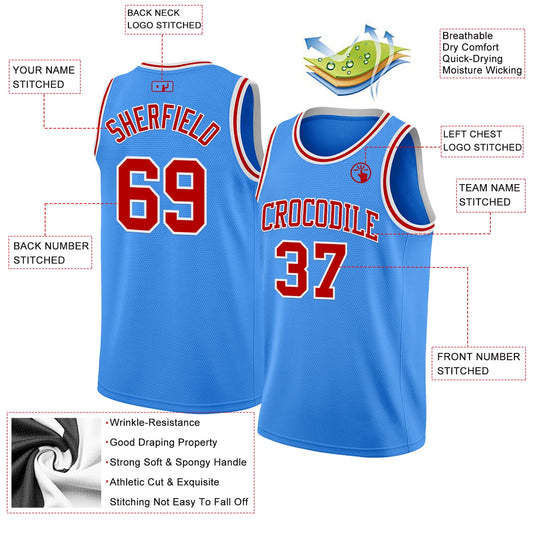 Custom Powder Blue Red-White Authentic Basketball Jersey - Sky-Custom