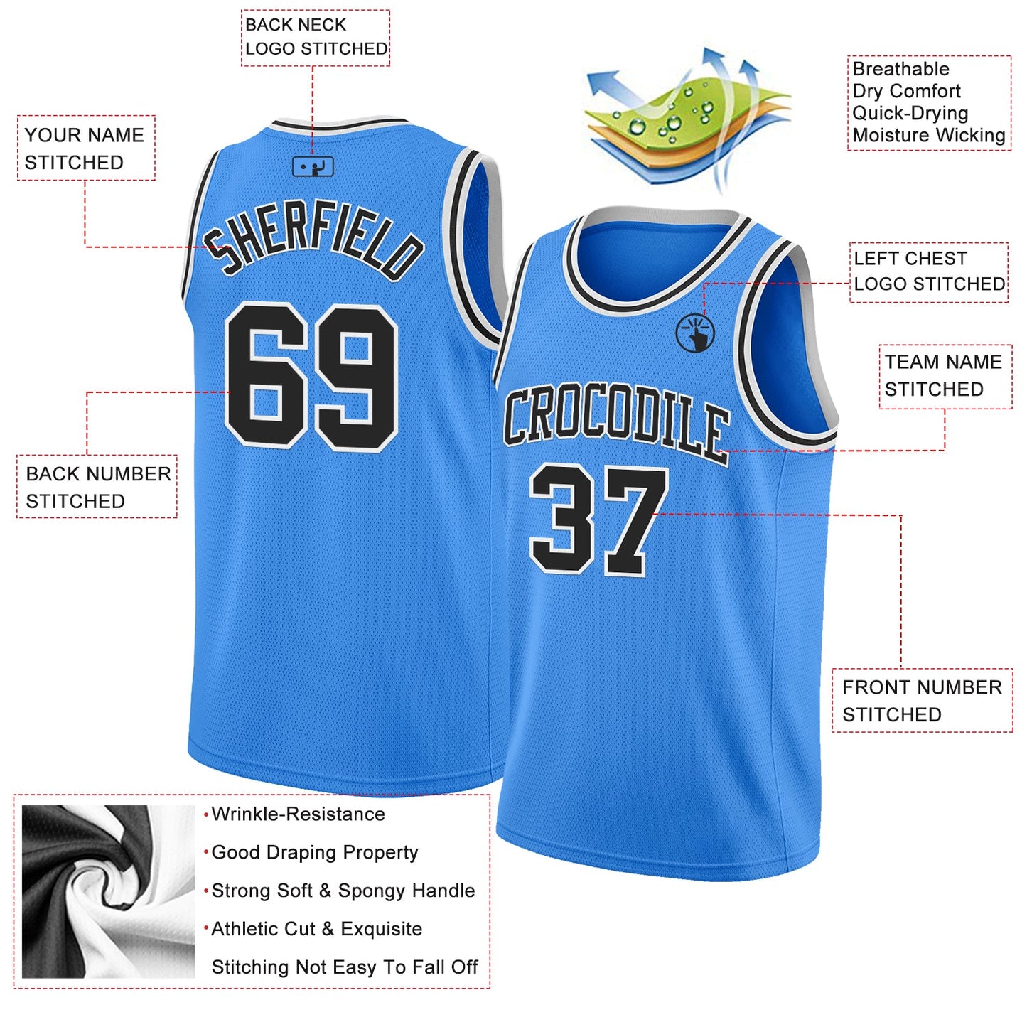 Custom Powder Blue Black-White Authentic Basketball Jersey - Sky-Custom