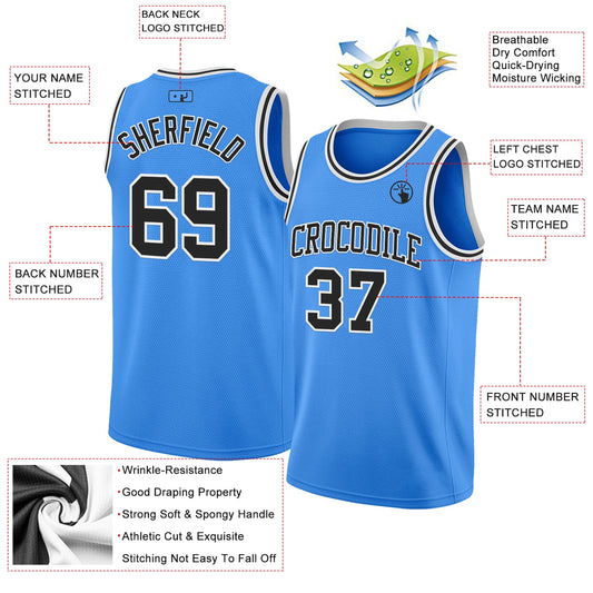 Custom Powder Blue Black-White Authentic Basketball Jersey - Sky-Custom
