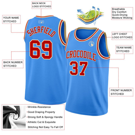 Custom Powder Blue Red-Cream Authentic Basketball Jersey - Sky-Custom