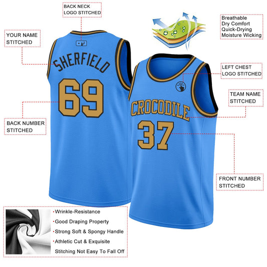 Custom Powder Blue Old Gold-Black Authentic Basketball Jersey - Sky-Custom