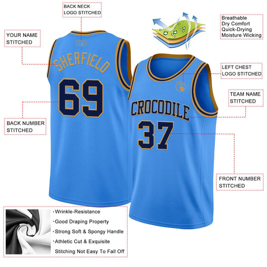 Custom Powder Blue Navy-Old Gold Authentic Basketball Jersey - Sky-Custom