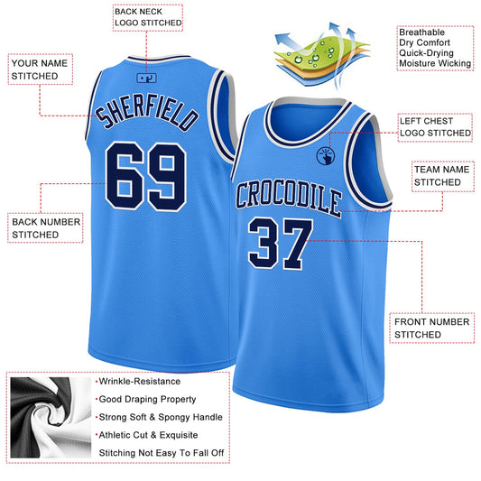 Custom Powder Blue Navy-White Authentic Basketball Jersey - Sky-Custom