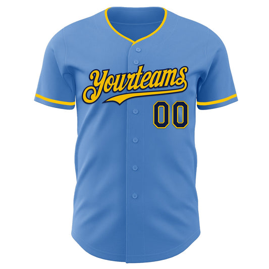 Custom Powder Blue Navy-Yellow Authentic Baseball Jersey - Sky-Custom