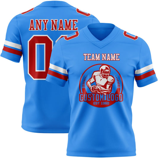 Custom Powder Blue Red-White Mesh Authentic Football Jersey - Sky-Custom