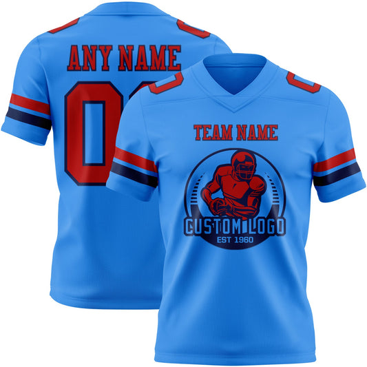 Custom Powder Blue Red-Navy Mesh Authentic Football Jersey - Sky-Custom