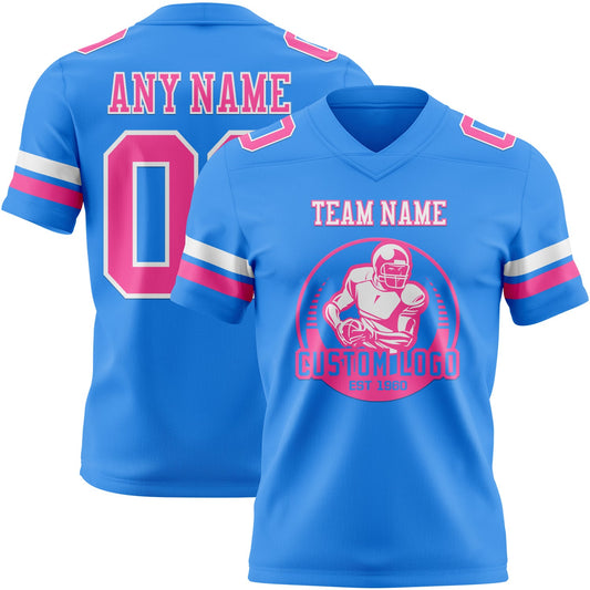 Custom Powder Blue Pink-White Mesh Authentic Football Jersey - Sky-Custom