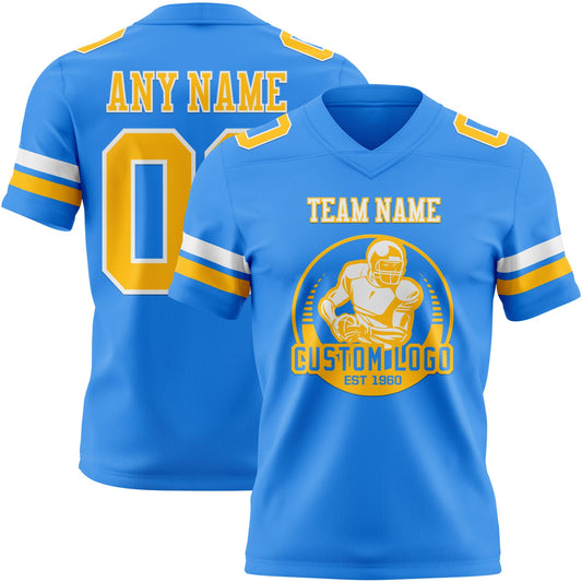Custom Powder Blue Gold-White Mesh Authentic Football Jersey - Sky-Custom