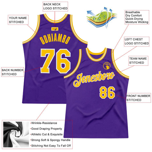Custom Purple Gold-White Authentic Throwback Basketball Jersey - Sky-Custom