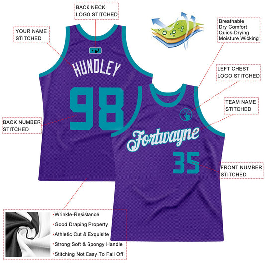 Custom Purple Teal-White Authentic Throwback Basketball Jersey - Sky-Custom