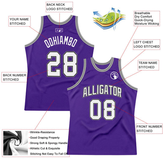 Custom Purple White-Gray Authentic Throwback Basketball Jersey - Sky-Custom