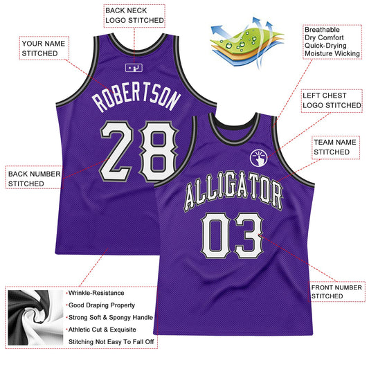 Custom Purple White-Black Authentic Throwback Basketball Jersey - Sky-Custom