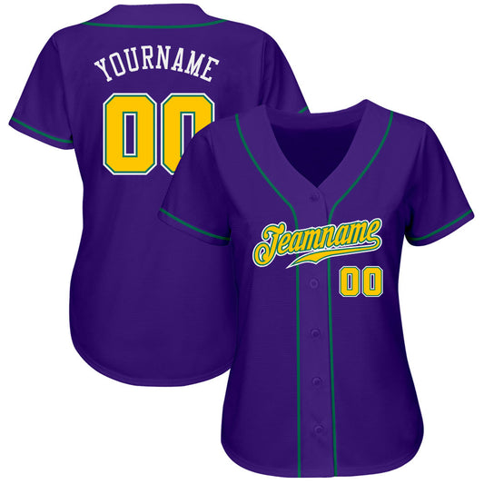 Custom Purple Gold-Kelly Green Authentic Baseball Jersey - Sky-Custom