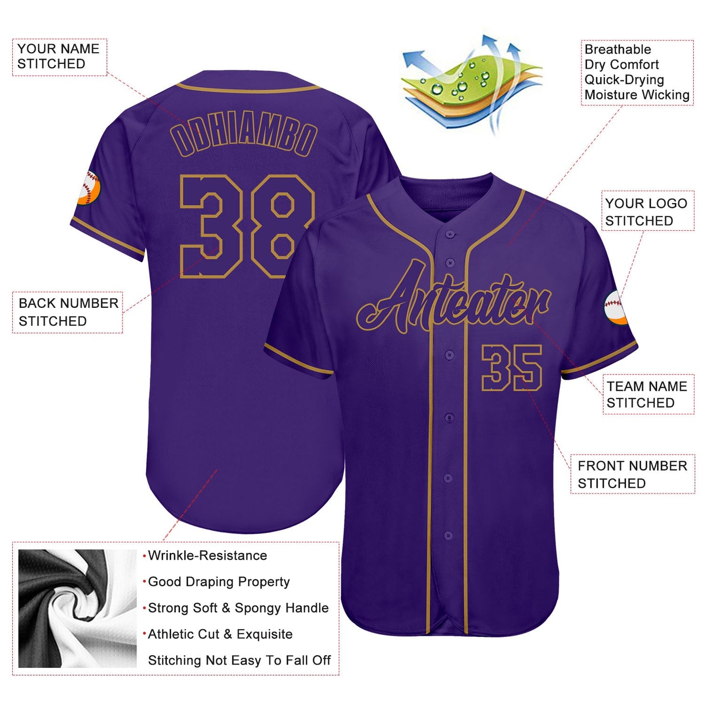 Custom Purple Purple-Old Gold Authentic Baseball Jersey - Sky-Custom