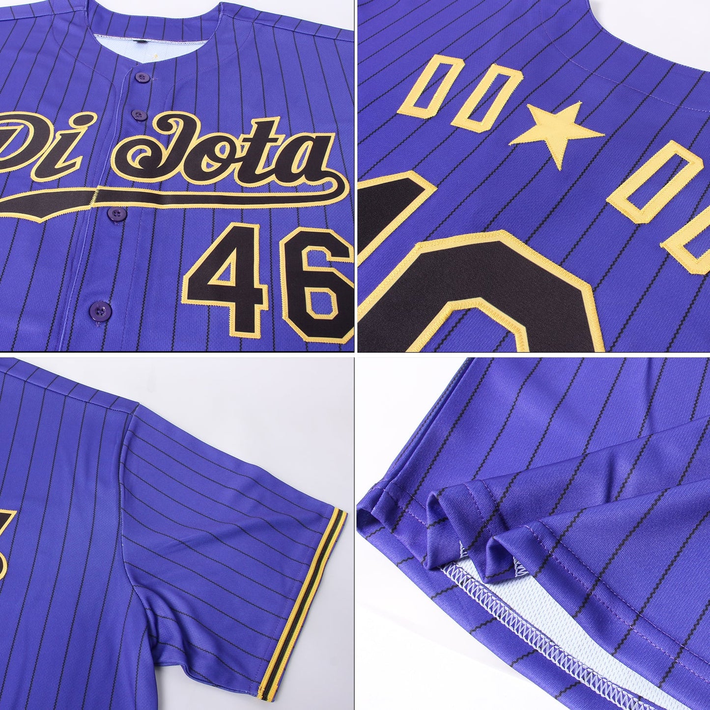 Custom Purple Black Pinstripe Black-Gold Authentic Baseball Jersey - Sky-Custom