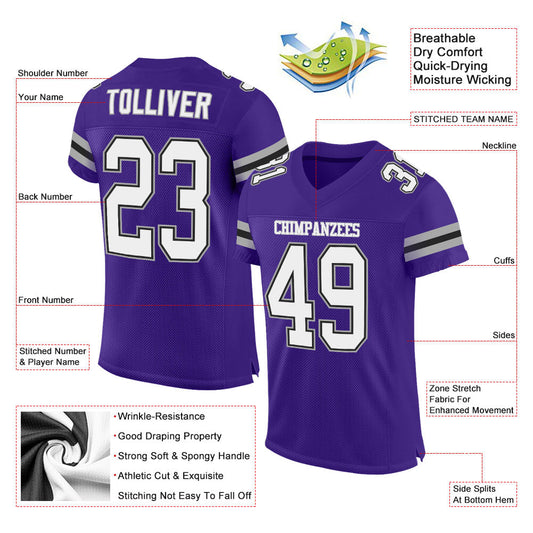 Custom Purple White-Gray Mesh Authentic Football Jersey - Sky-Custom