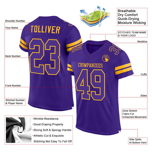 Custom Purple Purple-Gold Mesh Authentic Football Jersey - Sky-Custom