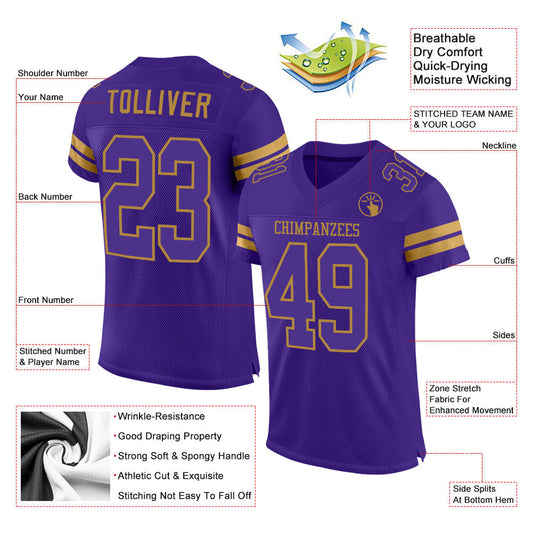 Custom Purple Purple-Old Gold Mesh Authentic Football Jersey - Sky-Custom