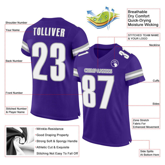 Custom Purple White-Gray Mesh Authentic Football Jersey - Sky-Custom