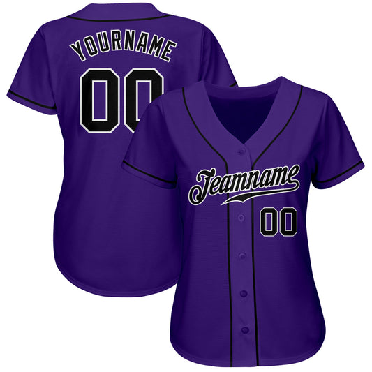 Custom Purple Black-White Authentic Baseball Jersey - Sky-Custom