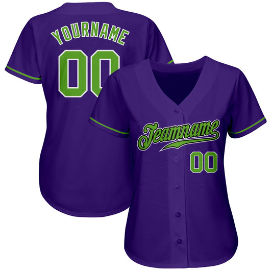 Custom Purple Neon Green-White Authentic Baseball Jersey - Sky-Custom
