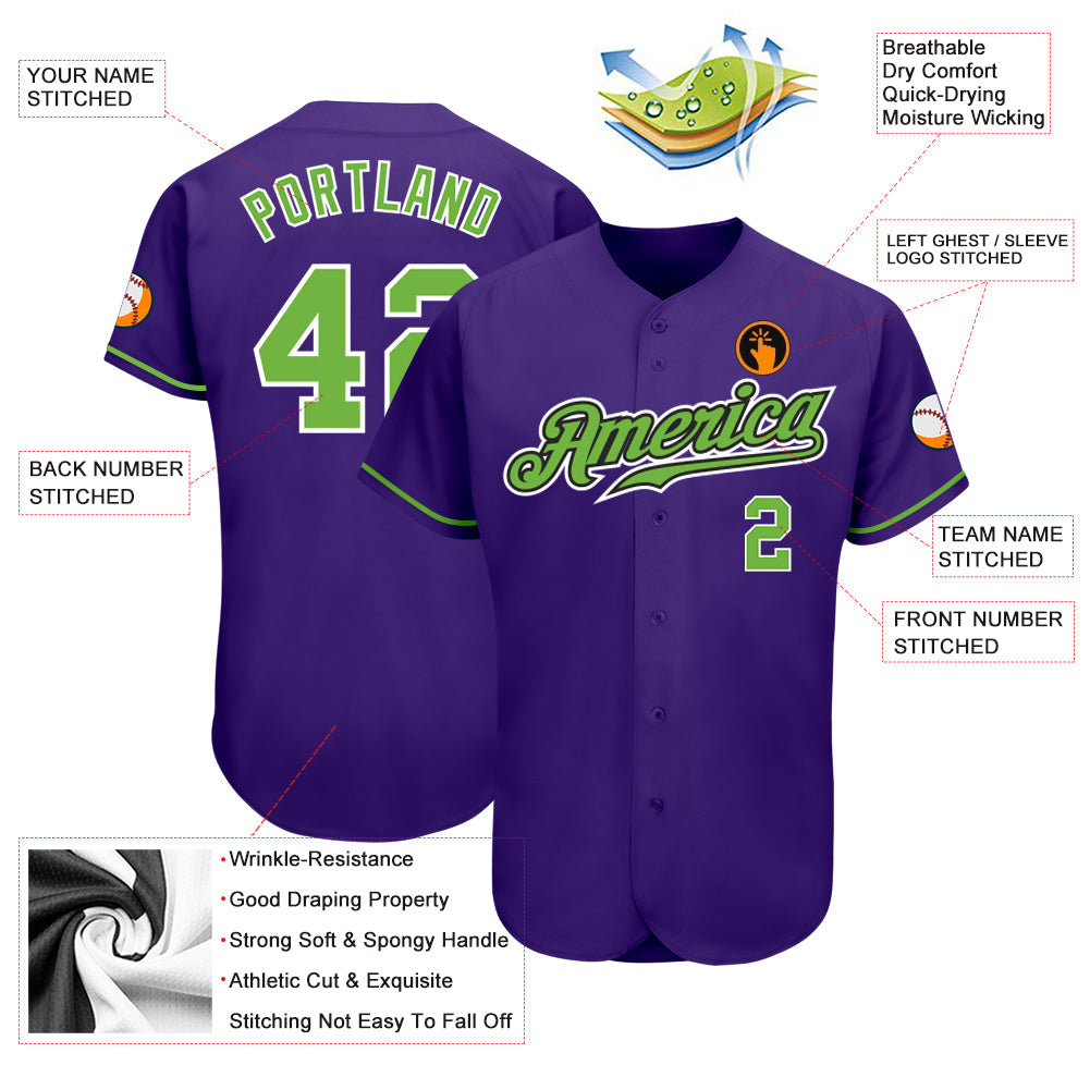 Custom Purple Neon Green-White Authentic Baseball Jersey - Sky-Custom