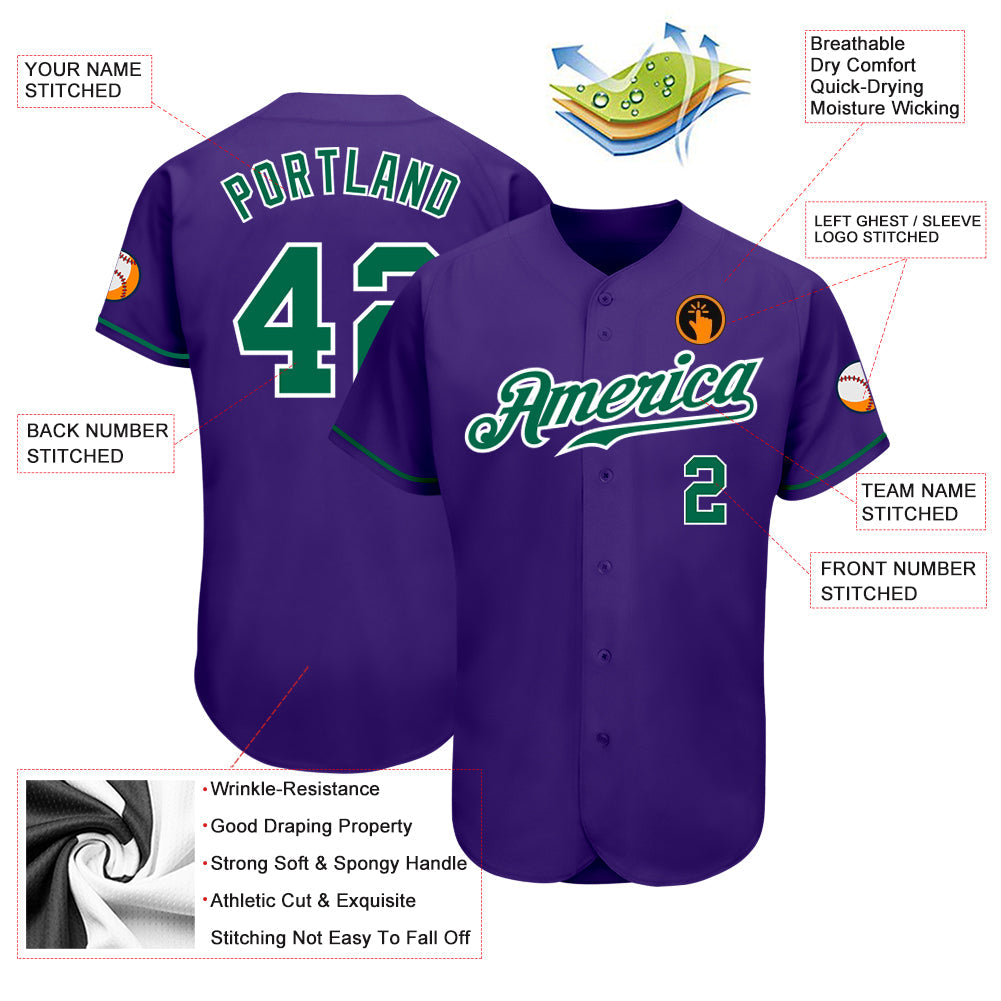 Custom Purple Kelly Green-White Authentic Baseball Jersey - Sky-Custom