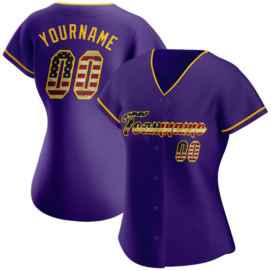 Custom Purple Vintage USA Flag-Gold Authentic Baseball Jersey - Sky-Custom