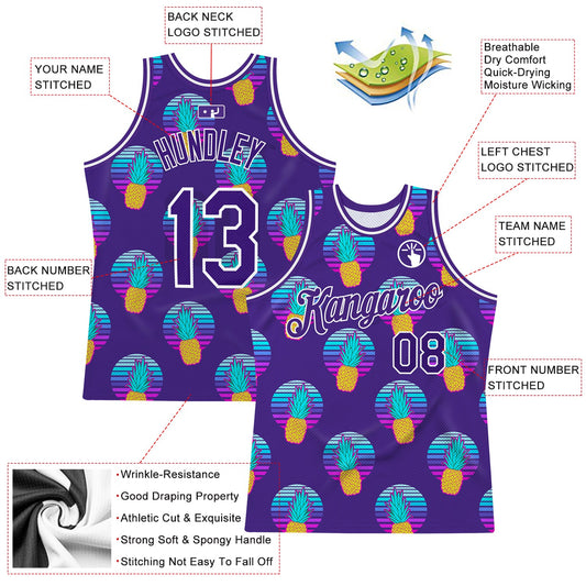 Custom Purple Purple-White 3D Pattern Design Pineapples Authentic Basketball Jersey - Sky-Custom
