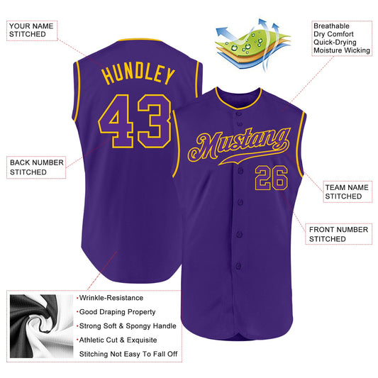 Custom Purple Purple-Gold Authentic Sleeveless Baseball Jersey - Sky-Custom